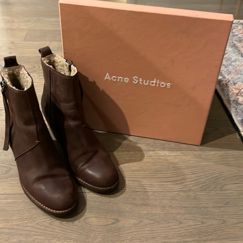 ACNE Studios Brown Leather Shearling Lined Boots